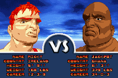 Boxing Fever (Game Boy Advance) screenshot: Introduction screen: Micky vs. Jackpot.