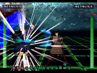 Evil Zone (PlayStation) screenshot: Setsuna charging her sword.