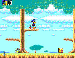 Deep Duck Trouble starring Donald Duck (SEGA Master System) screenshot: Donald can walk along tree branches like this