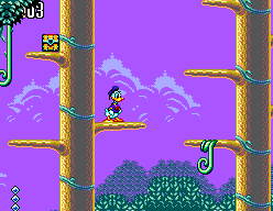 Deep Duck Trouble starring Donald Duck (SEGA Master System) screenshot: Donald makes his way through the treetops