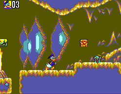Deep Duck Trouble starring Donald Duck (SEGA Master System) screenshot: Whacking a brick at the insect