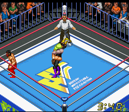 Super Fire Pro Wrestling X Premium (SNES) screenshot: Undertaker doing his Tombstone Piledriver