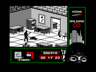 Last Ninja 2: Back with a Vengeance (Amstrad CPC) screenshot: Level 6, "The Mansion": Meditation.<br> <i>Armakuni</i> meditates to achieve glory for his final mission.