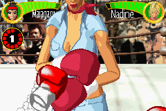 Boxing Fever (Game Boy Advance) screenshot: Nadine block a punch with her, um, gloves.