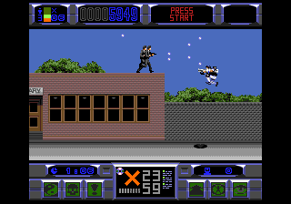 The Lawnmower Man (Genesis) screenshot: Each level is a classic jump-and shoot platformer