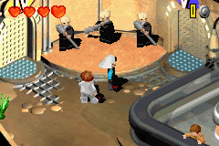 LEGO Star Wars II: The Original Trilogy (Game Boy Advance) screenshot: There isn't a main menu, to select an episode just go through a door, to buy something ask at the counter