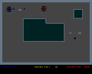 Tank Wars (Amiga) screenshot: Blue tank has powerful shots, but little health