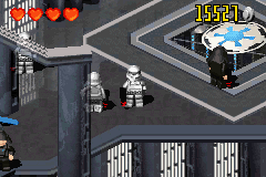LEGO Star Wars II: The Original Trilogy (Game Boy Advance) screenshot: Disguised as a guard, Luke or Han Solo can walk by guards unnoticed