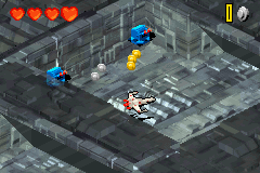 LEGO Star Wars II: The Original Trilogy (Game Boy Advance) screenshot: The first "driving" mission takes place in the trenches of the first Death Star