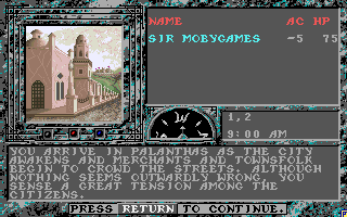 The Dark Queen of Krynn (Amiga) screenshot: Game start - City of Palanthas