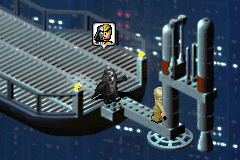 LEGO Star Wars II: The Original Trilogy (Game Boy Advance) screenshot: Darth Vader breaking the news to Luke