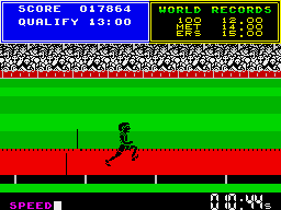 Daley Thompson's Super-Test (ZX Spectrum) screenshot: Not a bad time, without drugs