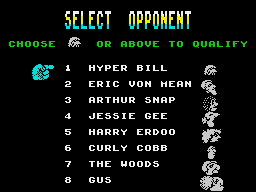 Daley Thompson's Super-Test (ZX Spectrum) screenshot: The 8 levels in the tug-of-war