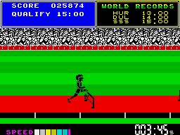 Daley Thompson's Super-Test (ZX Spectrum) screenshot: Hitting a hurdle