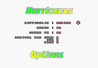 Hurricanes (Genesis) screenshot: Options