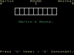 Countdown (ZX Spectrum) screenshot: Ready to select the letters