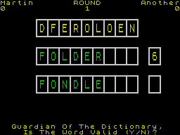 Countdown (ZX Spectrum) screenshot: The dictionary querying a perfectly good word