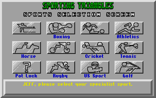 Sporting Triangles (Atari ST) screenshot: You can play another game with the old categories eliminated
