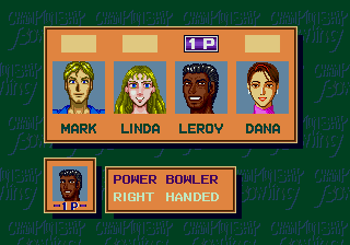 Championship Bowling (Genesis) screenshot: Character selection