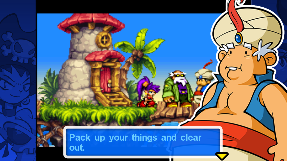 Shantae: Risky's Revenge (iPhone) screenshot: As a result, Shantae gets fired by Mayor Scuttlebutt.