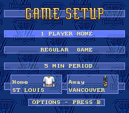 Brett Hull Hockey 95 (SNES) screenshot: Game setup