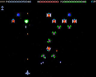 Deluxe Galaga 2.x (Amiga) screenshot: (AGA) After a while, they come down one by one