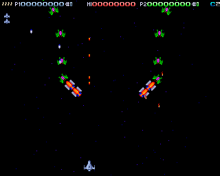 Deluxe Galaga 2.x (Amiga) screenshot: (OCS) The first alien wave comes