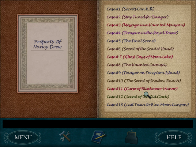 Nancy Drew: Danger by Design (Windows) screenshot: Checking out Nancy's scrapbook of cases she has previously solved.