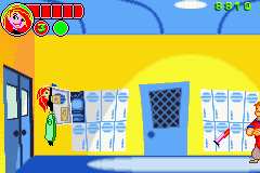 Disney's Kim Possible: Revenge of Monkey Fist (Game Boy Advance) screenshot: Kim can hang from ledges like this locker