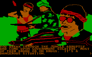Amazon (DOS) screenshot: Meeting some not so nice soldiers.