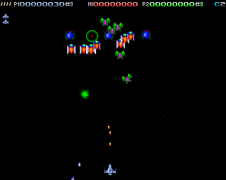 Deluxe Galaga 2.x (Amiga) screenshot: (AGA) The aliens enter formation