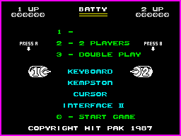 Batty (ZX Spectrum) screenshot: Main menu
