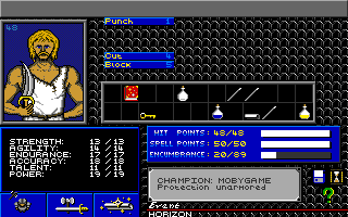 DarkSpyre (Amiga) screenshot: Male character screen