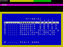 Wriggler (ZX Spectrum) screenshot: Select your controls