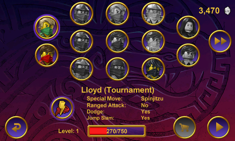 LEGO Ninjago: Tournament (Android) screenshot: Selecting ninja