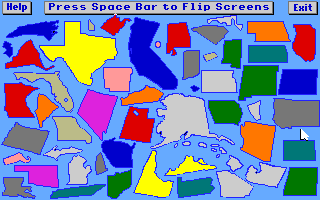 Geographic Jigsaw USA (Apple IIgs) screenshot: Jigsaw: all the states scrambled