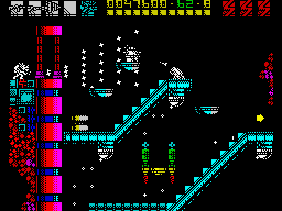 Rex (ZX Spectrum) screenshot: A new upgrade of the supreme weapon, firing six shots in a row in six different directions.