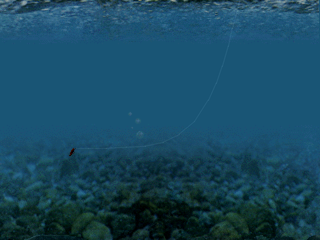 Reel Fishing (PlayStation) screenshot: Line cast