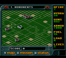 Jungle Strike (SNES) screenshot: Mission map