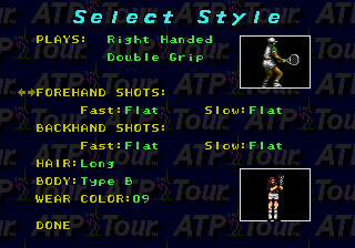 ATP Tour Championship Tennis (Genesis) screenshot: You can make yourself unique here