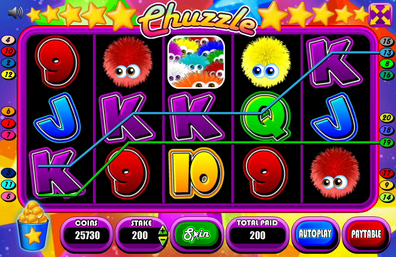 Chuzzle: Slots (Browser) screenshot: Despite there being 20 lines, it's not easy to win more than you bet.