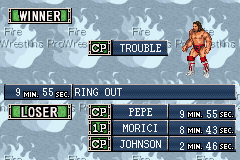 Fire Pro Wrestling 2 (Game Boy Advance) screenshot: Results