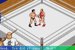 Fire Pro Wrestling 2 (Game Boy Advance) screenshot: Instructions are given on the fly