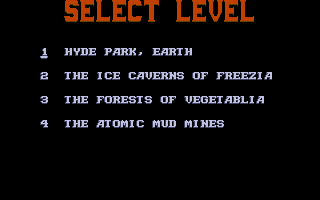 Rick Dangerous 2 (Amiga) screenshot: Level selection