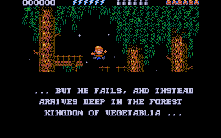 Rick Dangerous 2 (Amiga) screenshot: Rick arrives in the Forest Kingdom of Vegetablia.