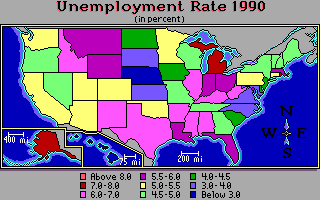 Geographic Jigsaw USA (Apple IIgs) screenshot: GeoPuzzle USA: Stat maps - Unemployment