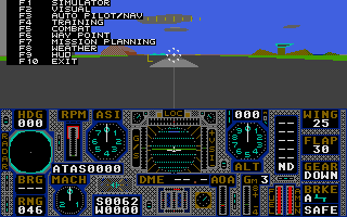 ProFlight (Atari ST) screenshot: Main menu (activated by pressing F1 at any time)