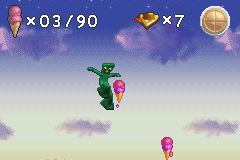 Gumby vs. the Astrobots (Game Boy Advance) screenshot: This trail of ice-creams leads through the air