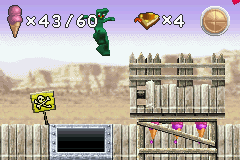 Gumby vs. the Astrobots (Game Boy Advance) screenshot: Watch out for mine shafts!