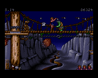 Ghost Battle (Amiga) screenshot: Almost there! Watch out for meteors - they fling you all over the place.